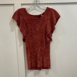 Women's Rust Ruffle Sleeve Top Small